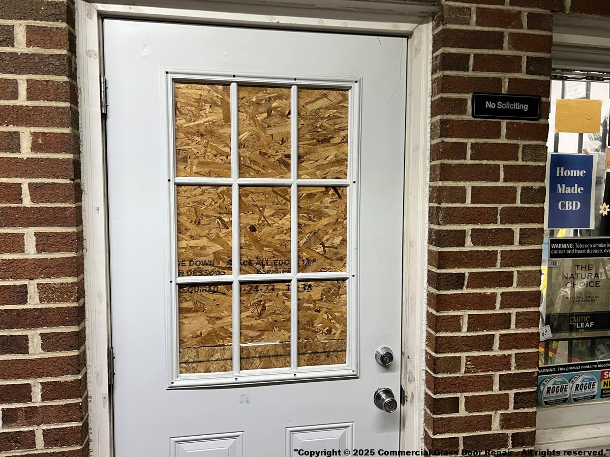 Storefront Glass Door Board Up VA MD DC Virginia Washington DC Maryland Burglary Break in Accident Emergency Same Day Glass Repair