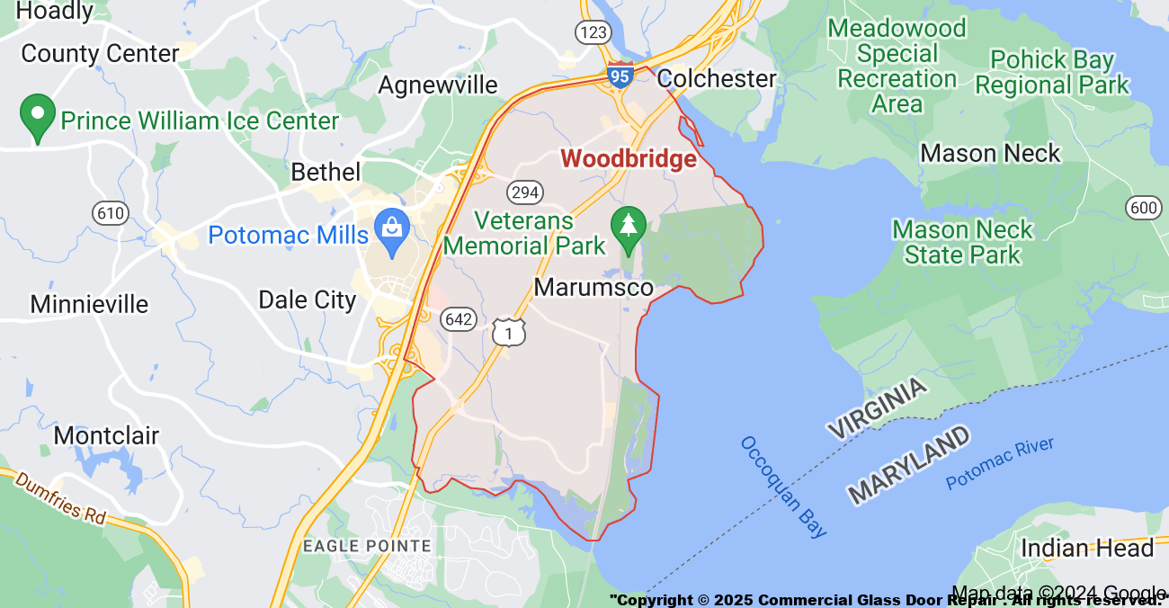 Woodbridge Virginia Commercial Door Repair Glass Replacement Hinge Pivot Closer Panic Exit Device Repair Storefront Business Front Entry